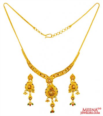 Tricolor 22K Necklace Earring Set ( 22 Kt Gold Sets )