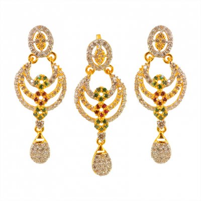 22kt Gold Fancy Pendant Set ( Precious Stone Pendant Sets )