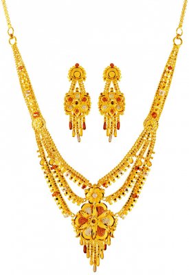 22K Gold Three Tone Necklace Set ( 22 Kt Gold Sets )