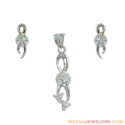 18K White Gold Fancy Pendant Set ( White Gold Pendant Sets )