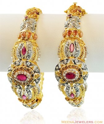 22K Designer Ruby Bangle (2PC) ( Precious Stone Bangles )