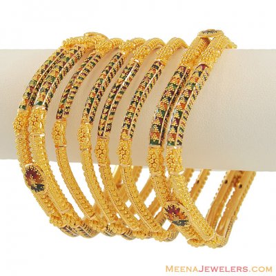 Gold Wavy MeenaKari Bangles ( set of 6) ( Set of Bangles )