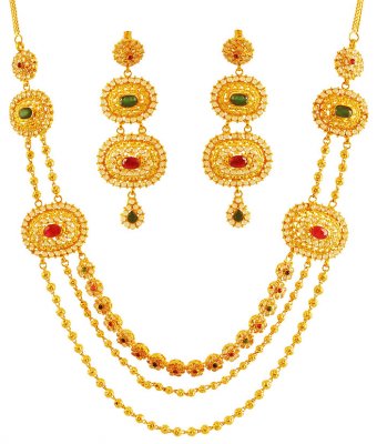 22K Gold Layered Necklace Set ( Gold Designer Sets )