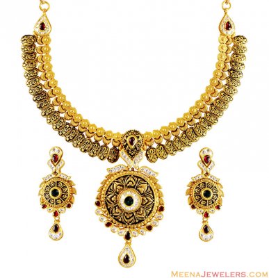 22K Antique Gold Necklace Set ( Antique Necklace Sets )