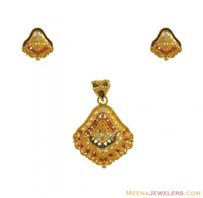 22K Three tone Pendant Set ( Antique Pendant Sets )