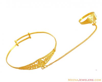 Fancy Kada with Ring 22k Gold ( 22Kt Baby Bracelets )