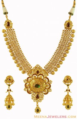 22K Gold Designer Antique Set ( Antique Necklace Sets )