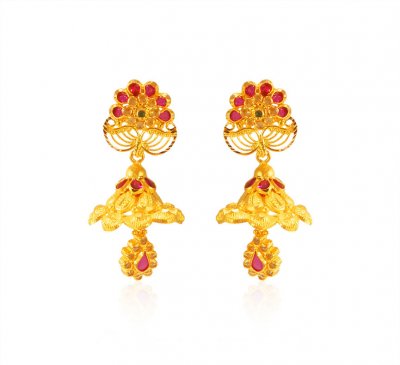 22k Gold Traditional Jhumkhi ( Long Earrings )