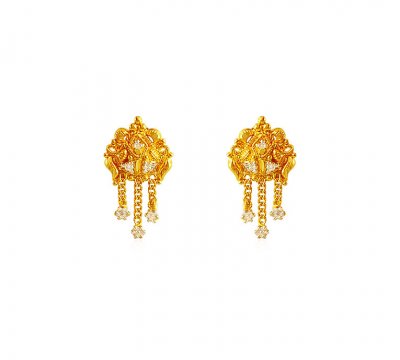 22K Two tone Earrings  ( 22 Kt Gold Tops )