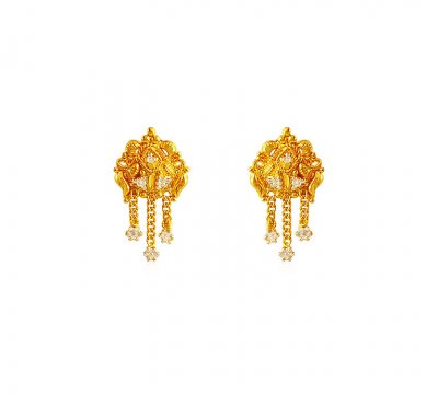 22K Two tone Earrings  ( 22 Kt Gold Tops )