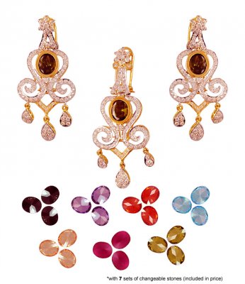 22k Exclusive Changeable Stones Set ( Precious Stone Pendant Sets )