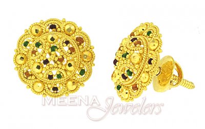 22Kt Gold Earrings with Meenakari ( 22 Kt Gold Tops )