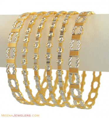 22K Fancy 2tone Bangles Set(6 pcs) ( Two Tone Bangles )