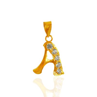 22k Gold Initial A Pendant with CZ ( Initial Pendants )