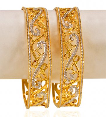 22k Gold Fancy Kadas (2pc) ( Two Tone Bangles )