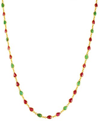 22K Gold Emerald Ruby Mala ( 22Kt Gold Fancy Chains )