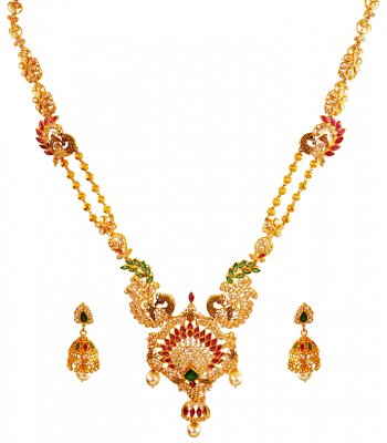 22kt Gold Long Necklace Set ( Gold Designer Sets )