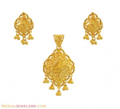 22Kt Gold Filigree Pendant Set ( Gold Pendant Sets )