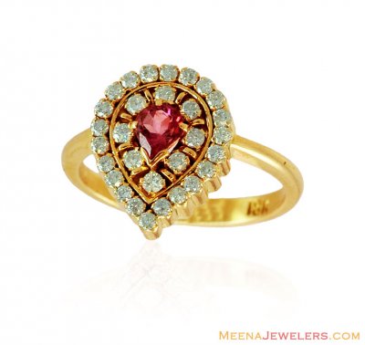 18K Ladies Diamond Tourmaline Ring ( Diamond Rings )
