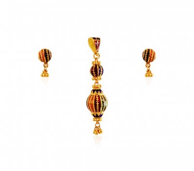 22K Gold Meenakari Pendent Set ( Gold Pendant Sets )