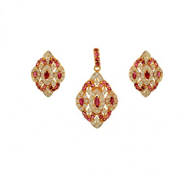 22k Ruby CZ Pendant Set ( Precious Stone Pendant Sets )