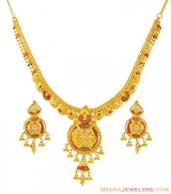 Gold Three Tone Necklace Set ( 22 Kt Gold Sets )