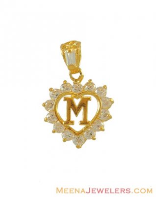 22k Heart Shaped Initial Pendant(M) ( Initial Pendants )