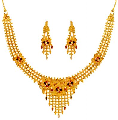 Tricolor 22K Necklace Earring Set ( 22 Kt Gold Sets )