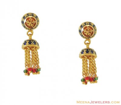 22kt Meenakari Jhumki Earrings ( 22Kt Gold Fancy Earrings )
