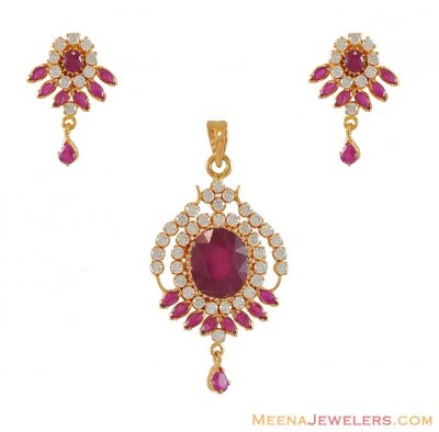 22k CZ Ruby Pendant Set ( Precious Stone Pendant Sets )