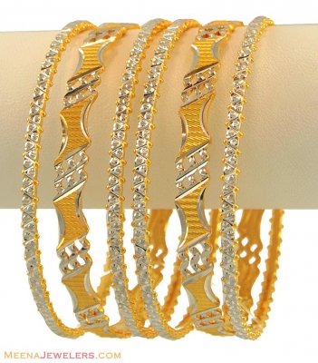 22K Rhodium Bangles Set(6 Pcs) ( Two Tone Bangles )