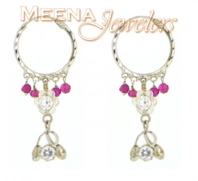 22Kt White Gold Hoop Earring with Jhumki ( Hoop Earrings )