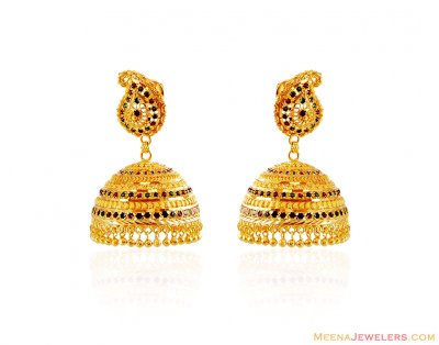 22K Gold Meenakari Indian Jhumki ( Exquisite Earrings )