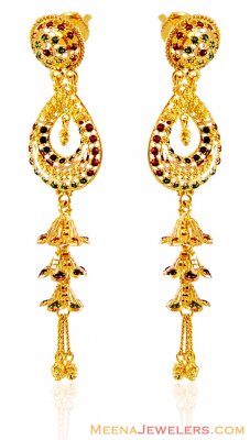 22K Gold Meenakari Jhumki Earrings ( 22Kt Gold Fancy Earrings )