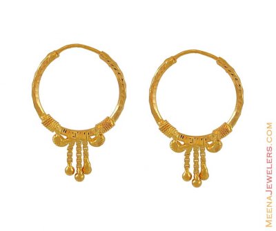Gold Indian Hoop - ErHp6424 - 22Kt Gold Indian Hoop Earrings (with ...