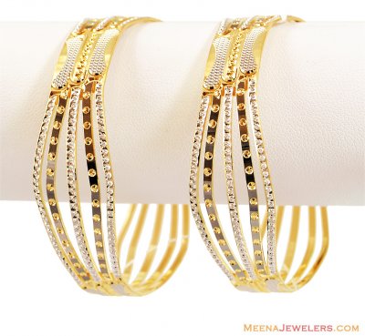 22K Designer Rhodium Kadas (Pair) ( Two Tone Bangles )