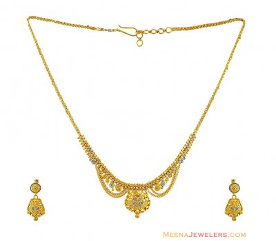 22K Gold Two Tone Necklace Set ( Light Sets )