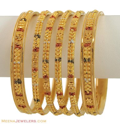 Tree Tone Bangles Set (6 Pcs) ( Set of Bangles )