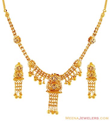 Antique Kundan Necklace Set 22k ( Antique Necklace Sets )