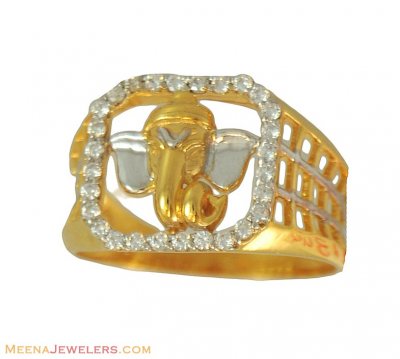 22k Mens Ganpati 2 Tone Ring ( Mens Signity Rings )