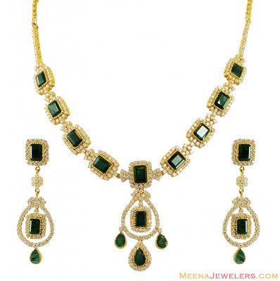 Designer Emerald Necklace Set 22K ( Combination Necklace Set )