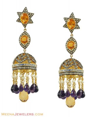 Chandelier Earrings (Polki Diamonds) ( Diamond Victorian Jewelry )