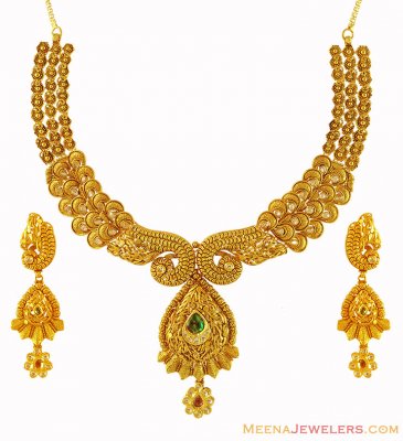 Exclusive 22K Antique Necklace Set ( Antique Necklace Sets )