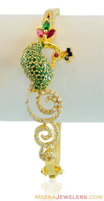 22K Gold Designer Peacock Kada  ( Stone Bangles )