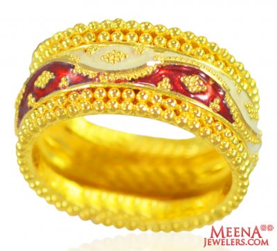 22K Traditional Meenakari Band ( Ladies Gold Ring )