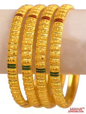 22Kt Gold Meenakari Bangles (4 pc) ( Gold Bangles )