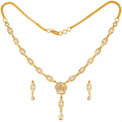 22K Gold Two Tone Necklace Set ( Light Sets )