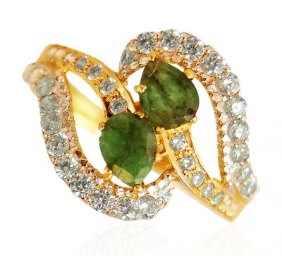 22Kt Gold  Emerald Ring ( Ladies Rings with Precious Stones )