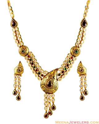 Beautiful 22k Gold Kundan Set ( Antique Necklace Sets )