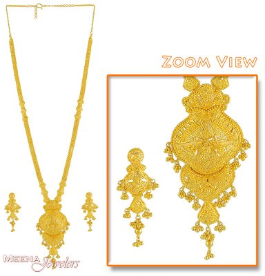 22Kt Gold Long Necklace and Earrings Set ( Bridal Necklace Sets )